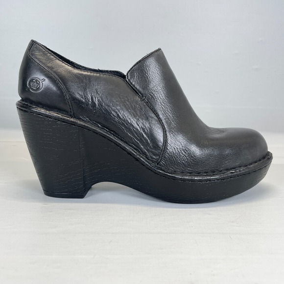 Børn Shoes - Born Wedge Shoes Womens Size 8 M Black Leather Zip Up Casual Dressy Clogs